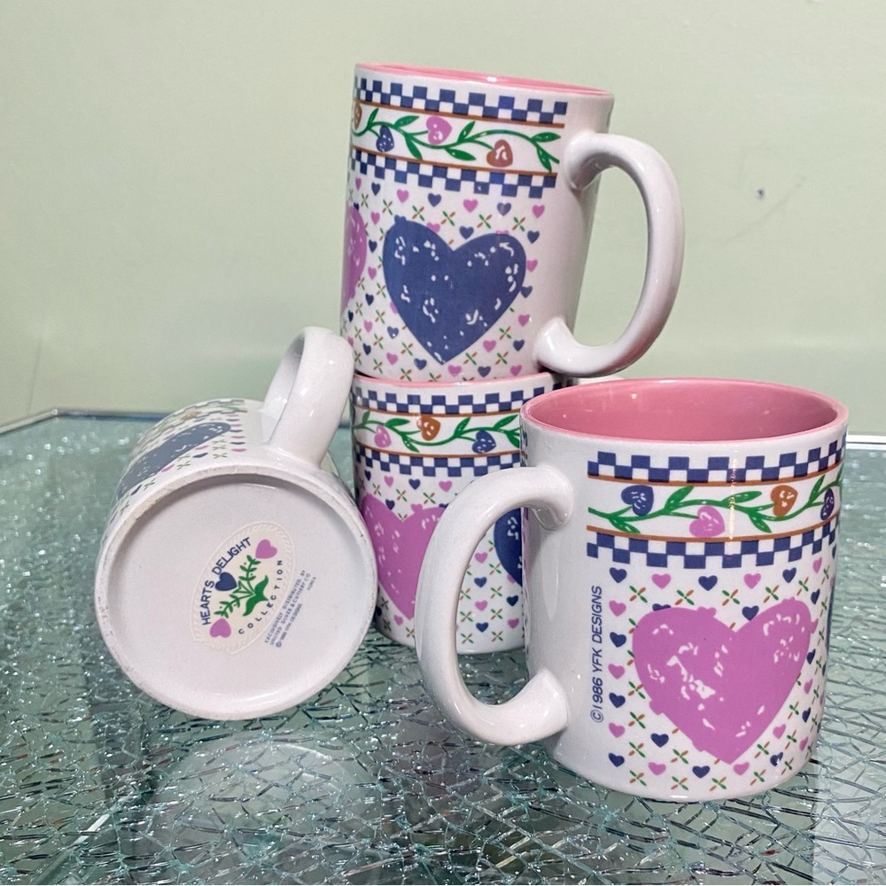 **SOLD** VINTAGE 1986 Hearts Delight Collection YFK Designs Korea Mugs